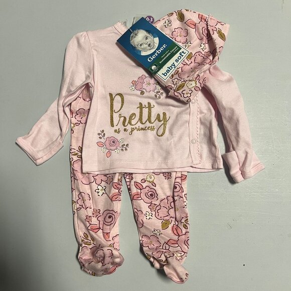 Gerber Baby Girl Take-Me-Home "Pretty as a Princess" Set Pink 0-3M - Picture 3 of 7
